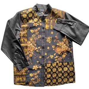 Koos of Course! Vintage Silk Colorblock Floral Madarin Collar Shirt
